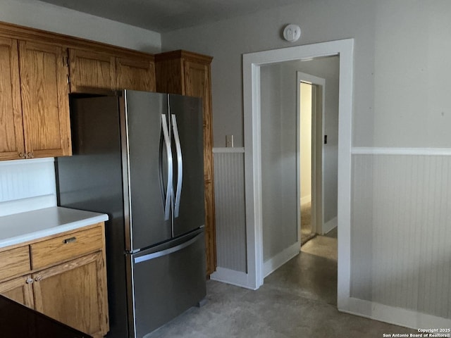 kitchen with stainless steel fridge