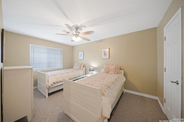 bedroom featuring carpet floors and ceiling fan