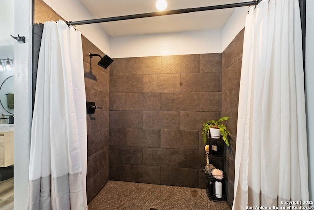 bathroom with a shower with curtain