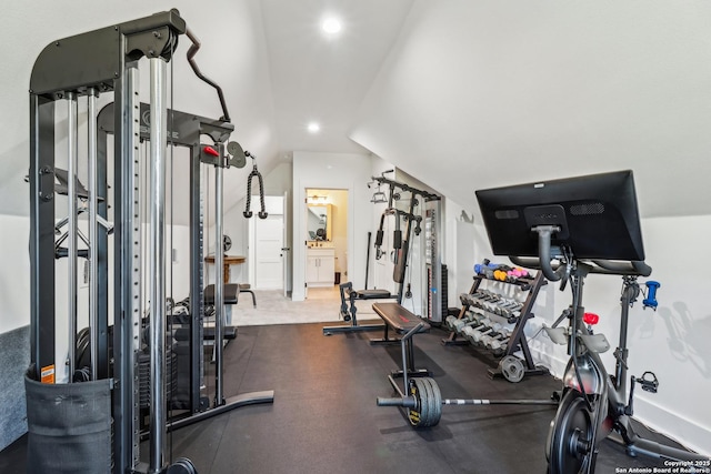 exercise room with recessed lighting