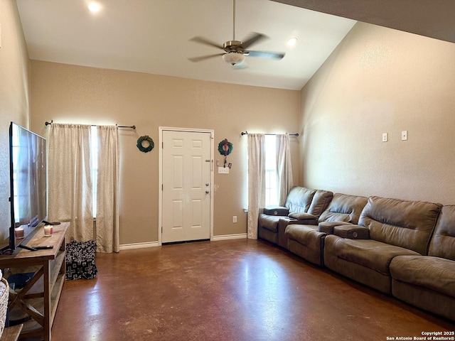 living room featuring ceiling fan