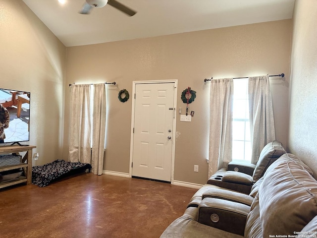 living room with ceiling fan