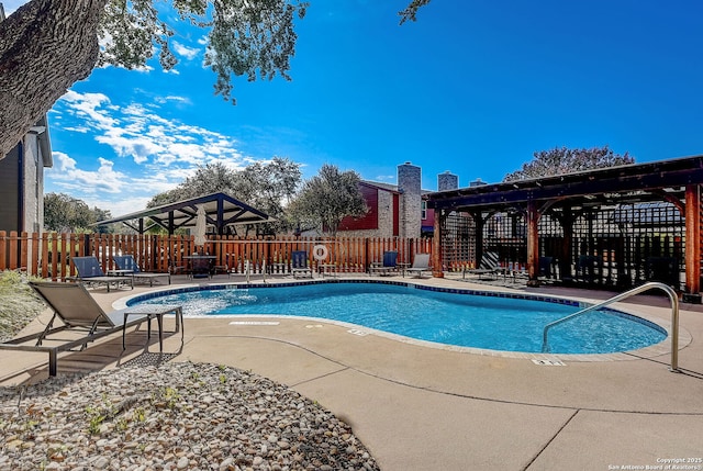 view of swimming pool featuring a patio area