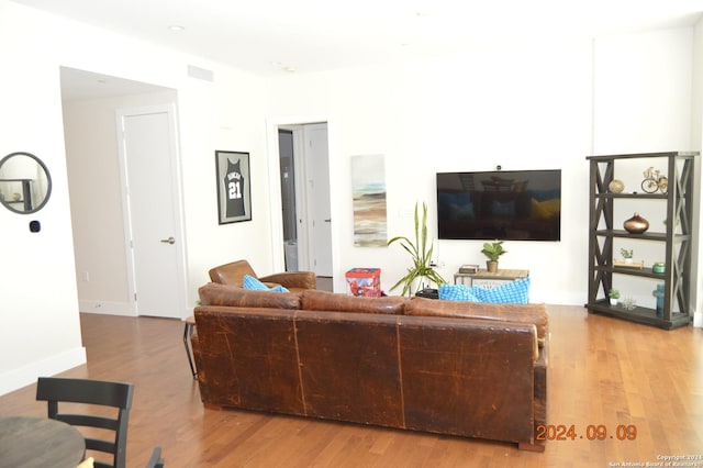 living room with hardwood / wood-style flooring