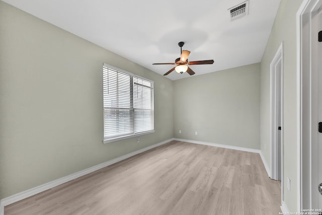 unfurnished bedroom with light wood-type flooring and ceiling fan