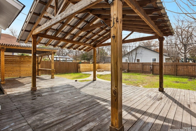 deck with a gazebo and a lawn