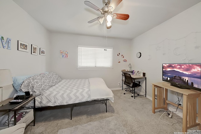 bedroom featuring carpet flooring and ceiling fan