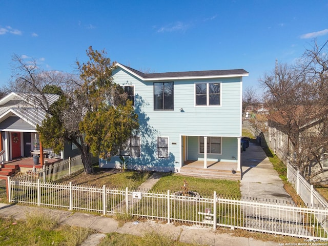 view of front of home with a patio area