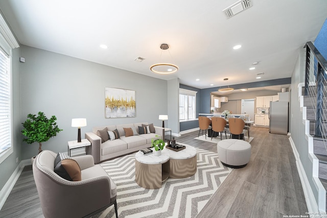 living room with wood-type flooring