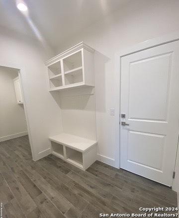 mudroom with dark hardwood / wood-style flooring