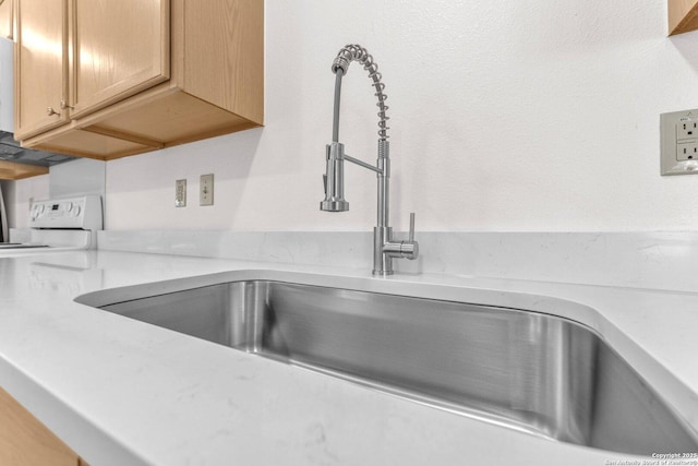 interior details featuring sink and light brown cabinetry