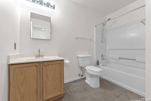 full bathroom with vanity, toilet, tile patterned flooring, and shower / bathing tub combination