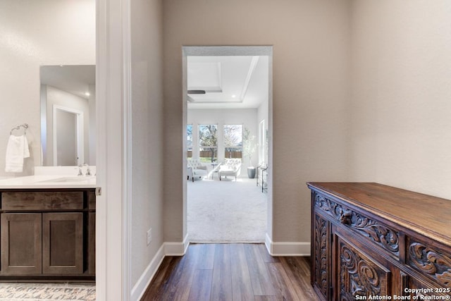 interior space with sink and light hardwood / wood-style floors