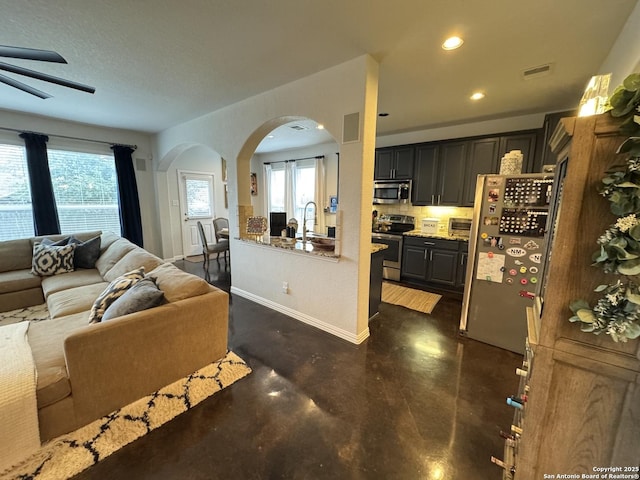 living room featuring sink