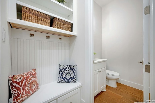 mudroom with light hardwood / wood-style floors