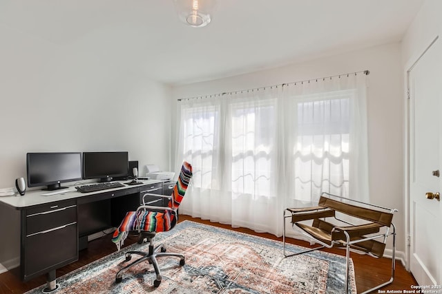 office area with dark hardwood / wood-style floors