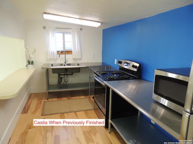 kitchen featuring sink, light hardwood / wood-style flooring, and appliances with stainless steel finishes