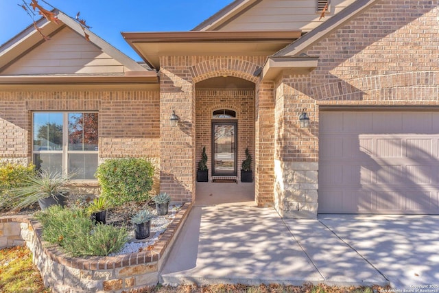 property entrance with a garage