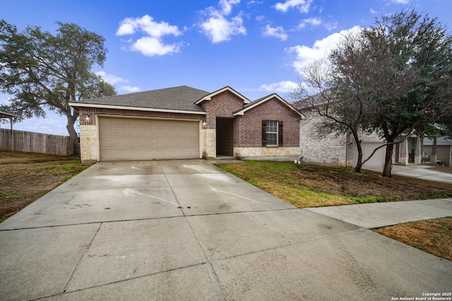 single story home with a garage