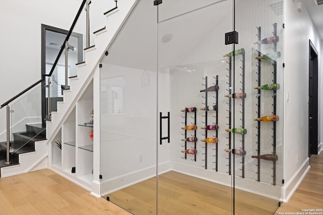 wine cellar featuring wood-type flooring