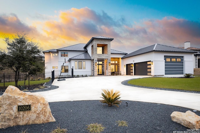 modern farmhouse featuring a garage