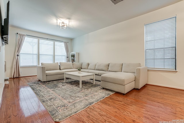 living room with wood-type flooring