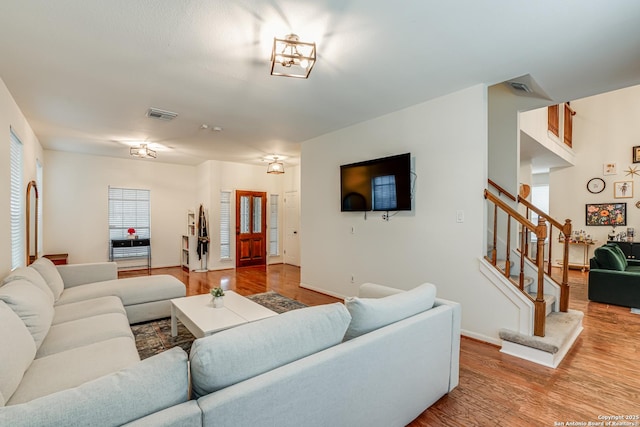 living room with hardwood / wood-style flooring