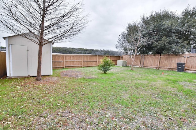 view of yard with a storage unit