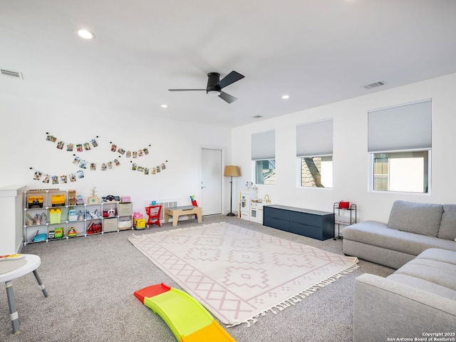 interior space featuring ceiling fan