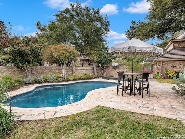 view of swimming pool featuring a patio