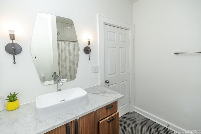 bathroom with vanity and a shower with curtain