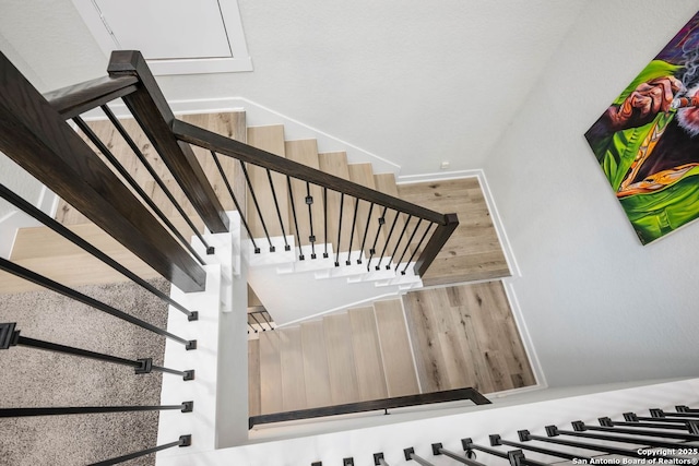 stairway featuring wood-type flooring