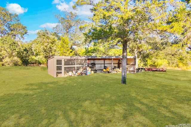 view of yard with an outbuilding