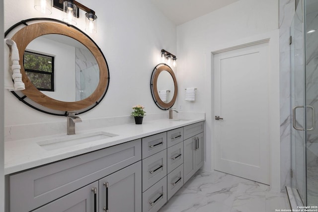 bathroom with vanity and walk in shower