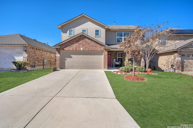 view of front property featuring a garage and a front lawn