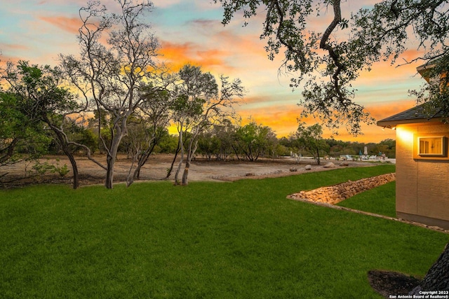 view of yard at dusk