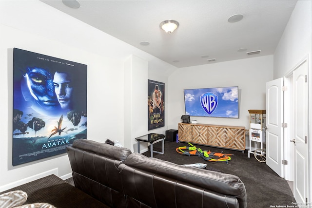 home theater featuring vaulted ceiling