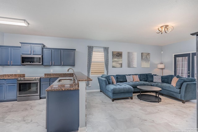 living room featuring sink