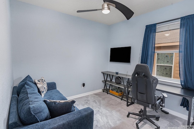 home office with ceiling fan