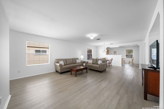 living room with light wood-type flooring