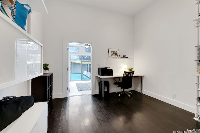 office space featuring dark hardwood / wood-style floors