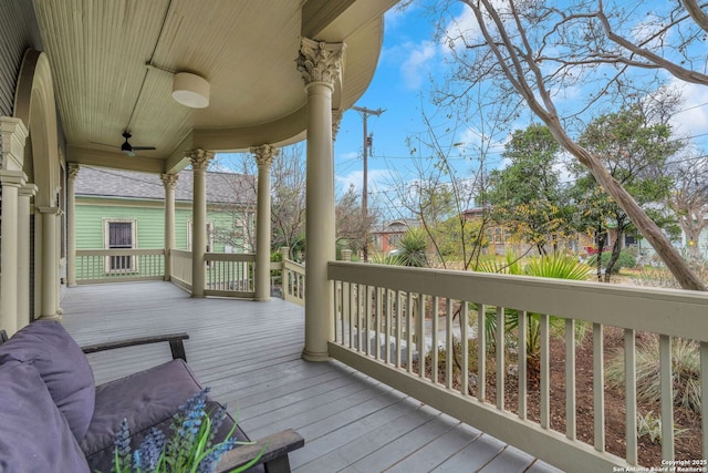 deck featuring ceiling fan