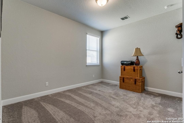 empty room with carpet flooring and a textured ceiling