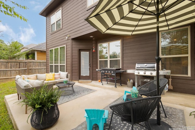 view of patio / terrace featuring area for grilling and an outdoor hangout area