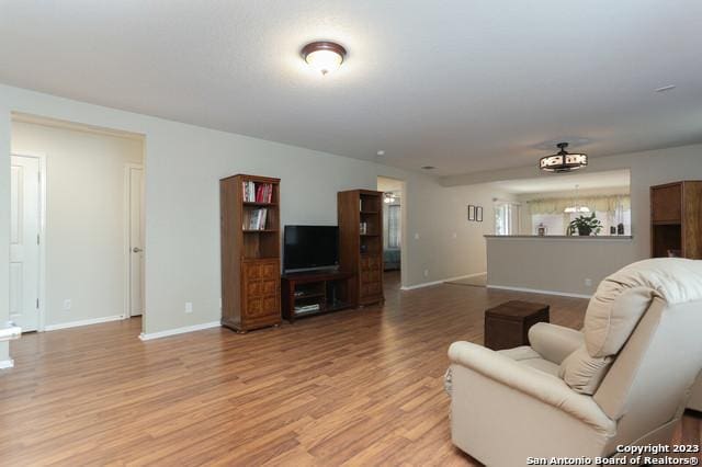 living room with light hardwood / wood-style floors