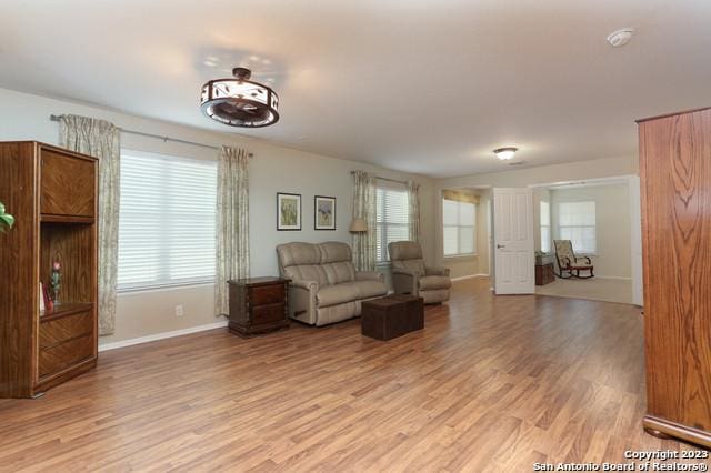 living room featuring light hardwood / wood-style flooring and a wealth of natural light