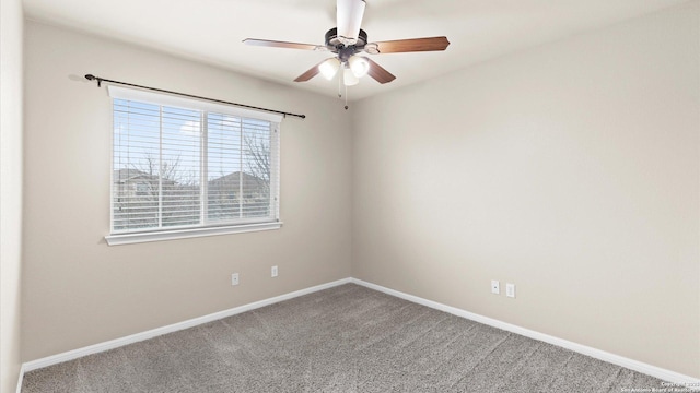 empty room with carpet floors and ceiling fan