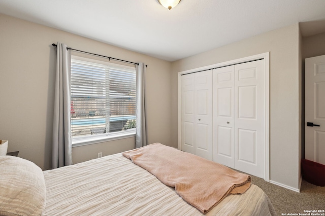 bedroom with a closet and carpet flooring