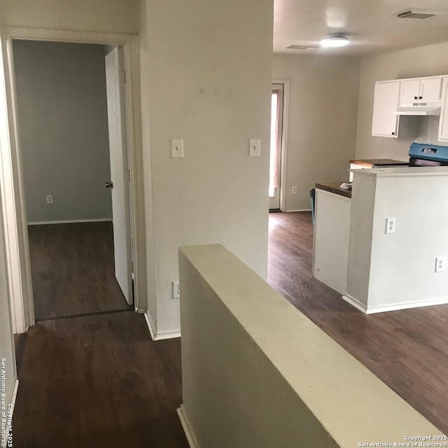 corridor featuring dark hardwood / wood-style floors