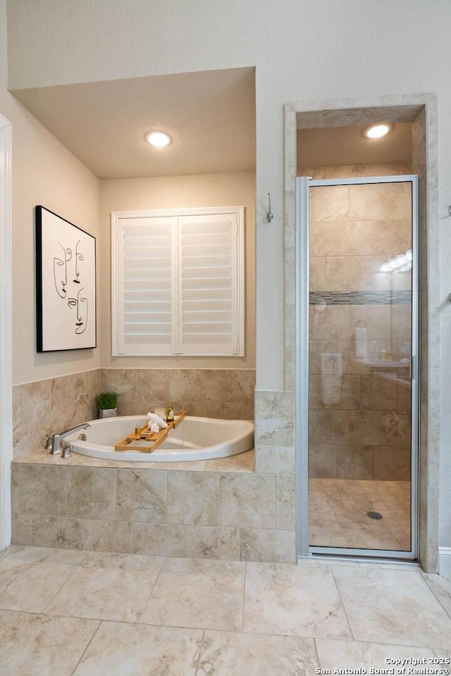 bathroom with plus walk in shower